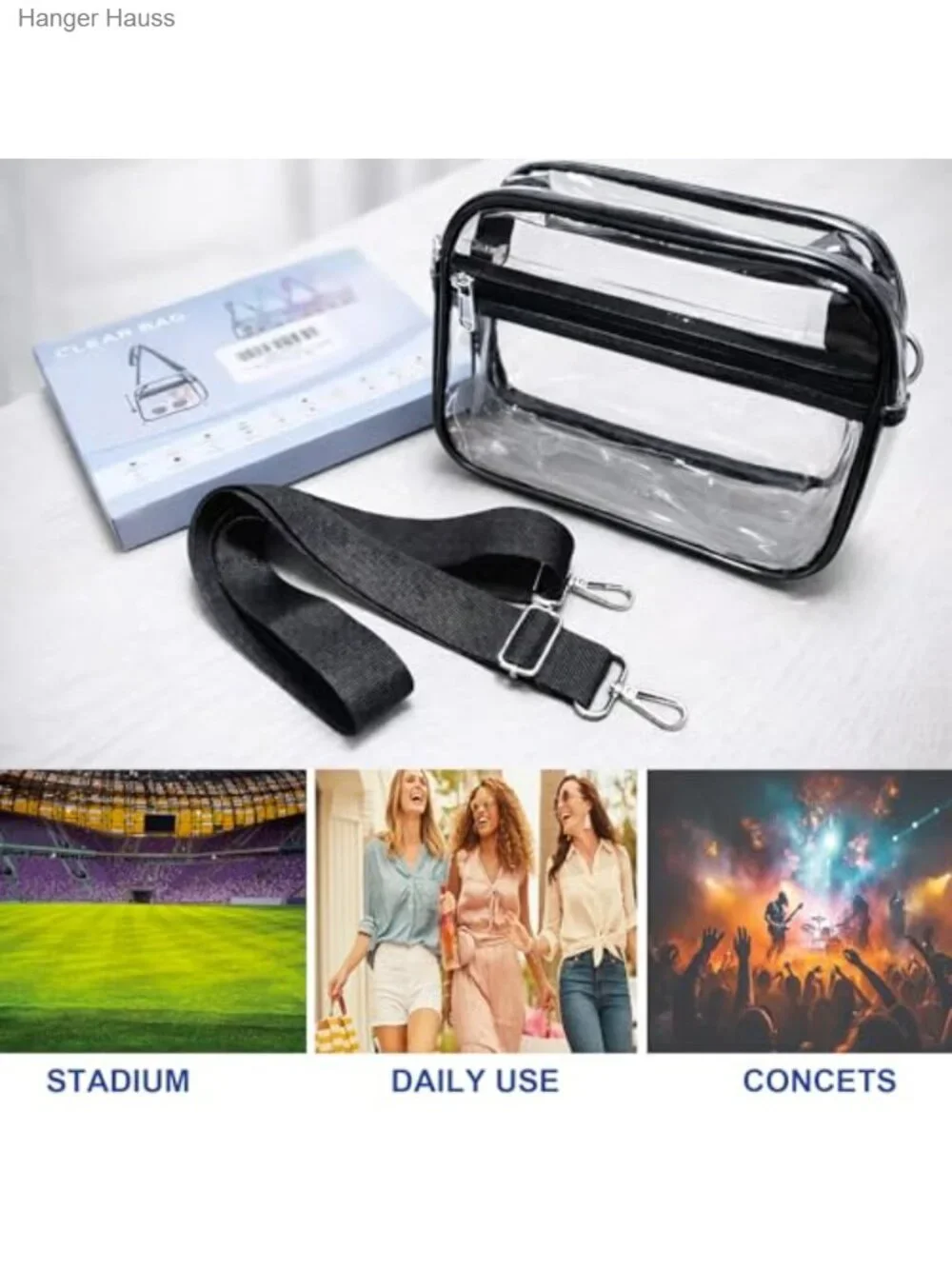 Oraben Clear Stadium Approved Satchel Bag Adjustable Crossbody PVC Handbag